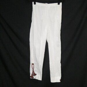 Ubranded | 13 inch waist measured | White Pants with Embroidery and Design